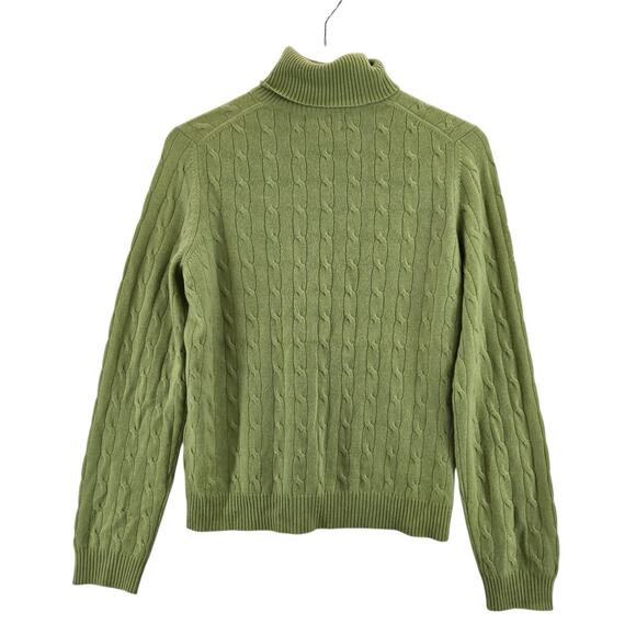 Charter Club 100% Cashmere Turtleneck Sweater Womens Medium Cable Knit Green - Picture 3 of 8